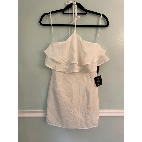 Lulus Halter White purely simple ruffle mini Dress Size Small NWT - Picture 3 of 7